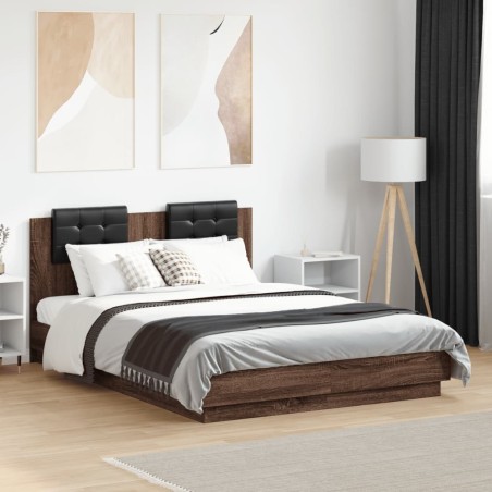 Cadre de lit avec LED sans matelas chêne marron 135x190 cm 