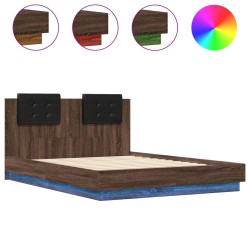 Cadre de lit avec LED sans matelas chêne marron 135x190 cm 
