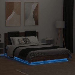 Cadre de lit avec LED sans matelas chêne marron 135x190 cm 