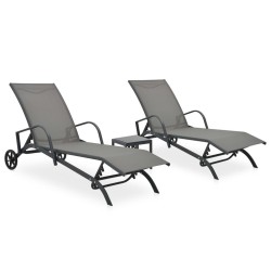 Chaises longues lot de 2 avec table Textilène et acier 