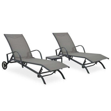 Chaises longues lot de 2 avec table Textilène et acier 