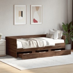 Lit de jour avec tiroirs sans matelas chêne marron 75x190 cm 