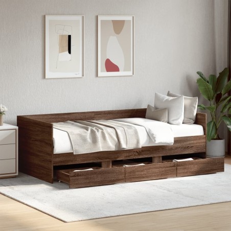 Lit de jour avec tiroirs sans matelas chêne marron 75x190 cm 