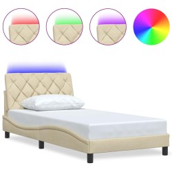 Cadre de lit avec LED sans matelas crème 100x200 cm tissu 