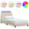 Cadre de lit avec LED sans matelas crème 100x200 cm tissu 