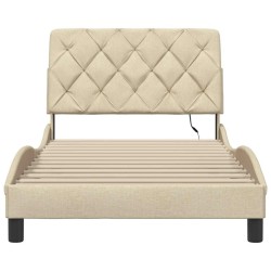 Cadre de lit avec LED sans matelas crème 100x200 cm tissu 