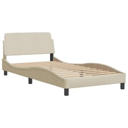 Cadre de lit avec LED sans matelas crème 100x200 cm tissu 