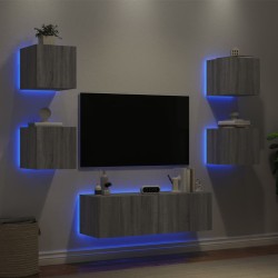 Meuble TV muraux 5 pcs avec lumières LED sonoma gris 