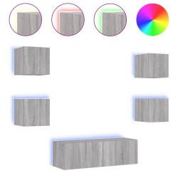 Meuble TV muraux 5 pcs avec lumières LED sonoma gris 