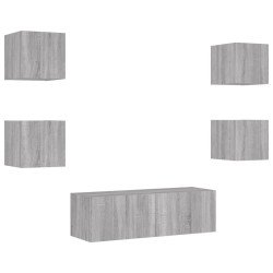 Meuble TV muraux 5 pcs avec lumières LED sonoma gris 