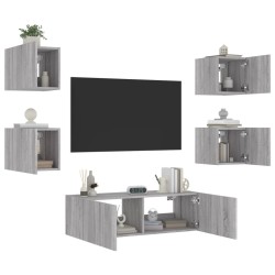 Meuble TV muraux 5 pcs avec lumières LED sonoma gris 