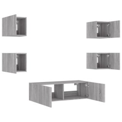 Meuble TV muraux 5 pcs avec lumières LED sonoma gris 