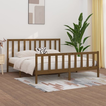 Cadre de lit sans matelas marron miel 200x200 cm bois massif 