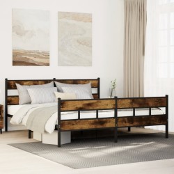 Cadre de lit en métal sans matelas chêne fumé 193x203 cm 