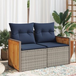 Canapé de jardin avec coussins 2 places en résine tressée grise 