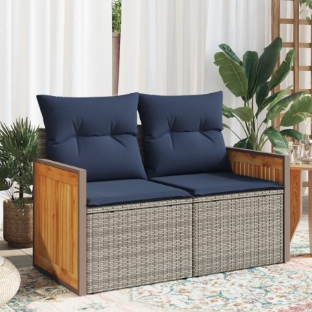 Canapé de jardin avec coussins 2 places en résine tressée grise 