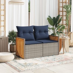 Canapé de jardin avec coussins 2 places en résine tressée grise 