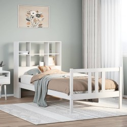 Lit bibliothèque sans matelas blanc 90x200cm bois de pin massif 