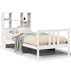Lit bibliothèque sans matelas blanc 90x200cm bois de pin massif 