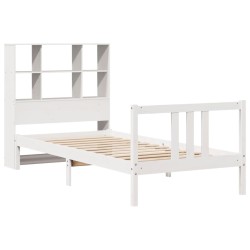 Lit bibliothèque sans matelas blanc 90x200cm bois de pin massif 