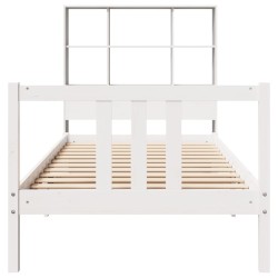 Lit bibliothèque sans matelas blanc 90x200cm bois de pin massif 