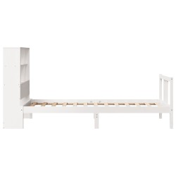Lit bibliothèque sans matelas blanc 90x200cm bois de pin massif 