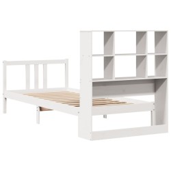 Lit bibliothèque sans matelas blanc 90x200cm bois de pin massif 