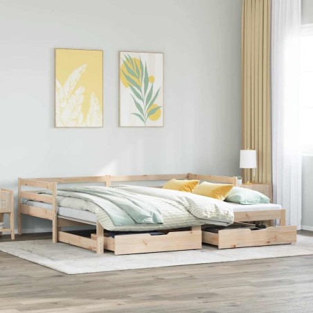 Lit de jour avec gigogne et tiroirs sans matelas 90x190 cm 