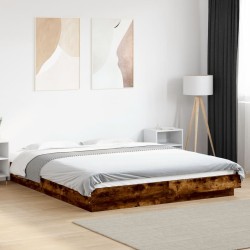 Cadre de lit et lumières LED sans matelas chêne fumé 150x200 cm 