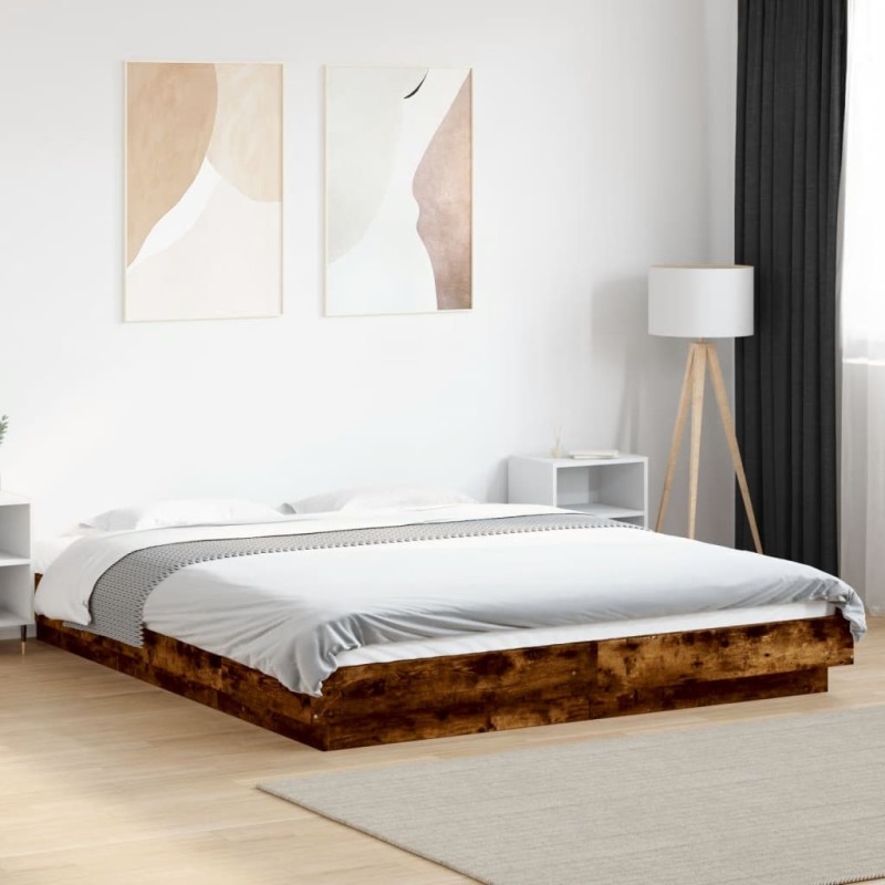 Cadre de lit et lumières LED sans matelas chêne fumé 150x200 cm 