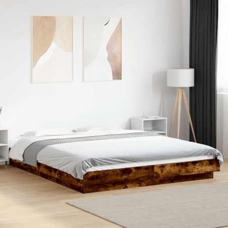 Cadre de lit et lumières LED sans matelas chêne fumé 150x200 cm 