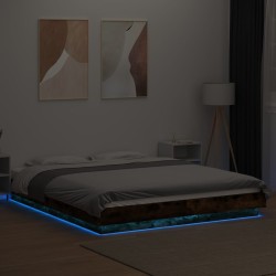 Cadre de lit et lumières LED sans matelas chêne fumé 150x200 cm 