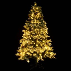 Sapin de Noël pré-éclairé et pommes de pin vert 225cm PVC et PE 