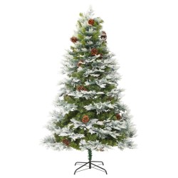 Sapin de Noël pré-éclairé et pommes de pin vert 225cm PVC et PE 