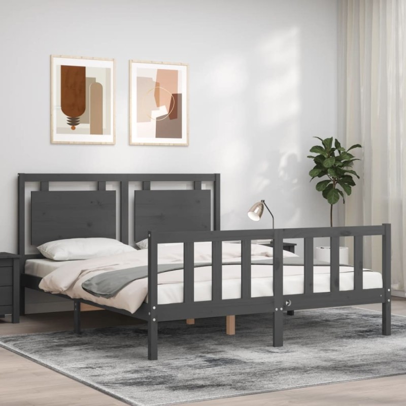 Cadre de lit sans matelas gris bois de pin massif 