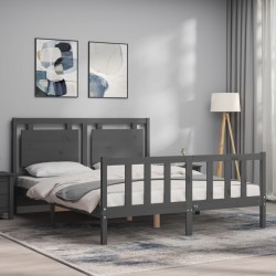 Cadre de lit sans matelas gris bois de pin massif 