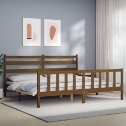 Cadre de lit sans matelas marron miel 200x200cm bois pin massif 