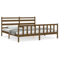 Cadre de lit sans matelas marron miel 200x200cm bois pin massif 