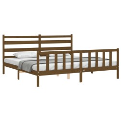 Cadre de lit sans matelas marron miel 200x200cm bois pin massif 