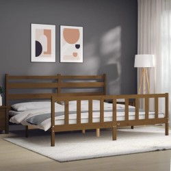 Cadre de lit sans matelas marron miel 200x200cm bois pin massif 