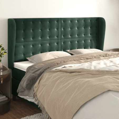 Tête de lit avec oreilles Vert foncé 203x23x118/128 cm Velours 
