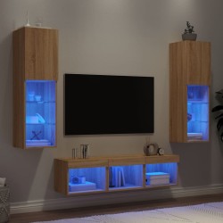 Unités murales TV avec LED 5 pcs chêne sonoma bois d'ingénierie 