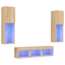 Unités murales TV avec LED 5 pcs chêne sonoma bois d'ingénierie 