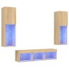 Unités murales TV avec LED 5 pcs chêne sonoma bois d'ingénierie 