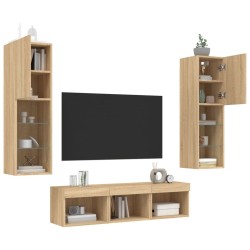 Unités murales TV avec LED 5 pcs chêne sonoma bois d'ingénierie 