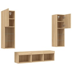 Unités murales TV avec LED 5 pcs chêne sonoma bois d'ingénierie 