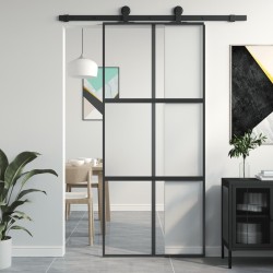 Porte coulissante noir 90x205 cm verre trempé aluminium 