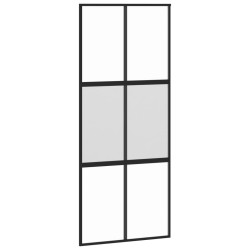 Porte coulissante noir 90x205 cm verre trempé aluminium 