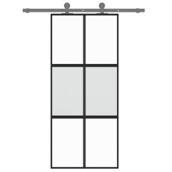 Porte coulissante noir 90x205 cm verre trempé aluminium 