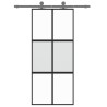 Porte coulissante noir 90x205 cm verre trempé aluminium 